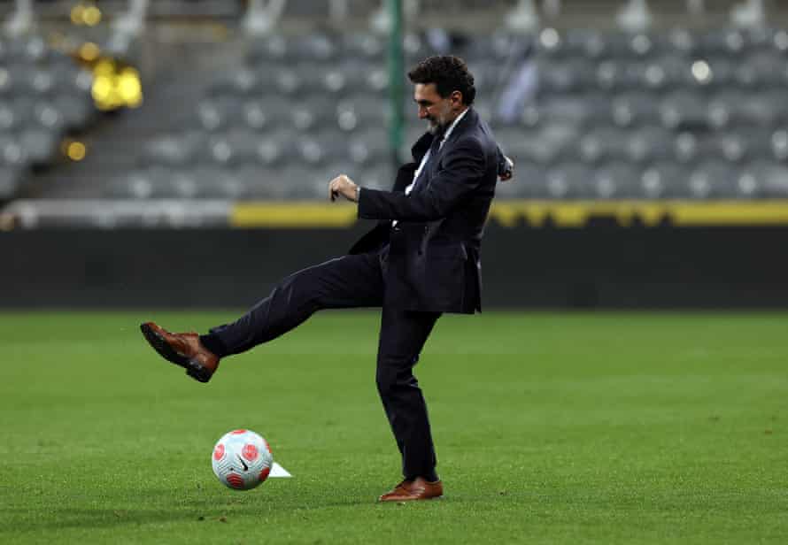 Yasir al-Rumayyan, Newcastle’s chairman, gets his Michael Knighton on before the game.