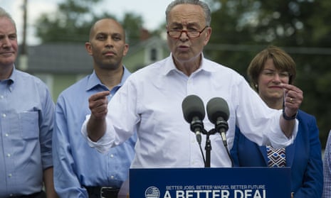 The Senate minority leader, Chuck Schumer, unveils the party’s new agenda in Berryville, Virginia, on 24 July. ‘Too many Americans don’t know what we stand for,’ he said. ‘Not after today.’