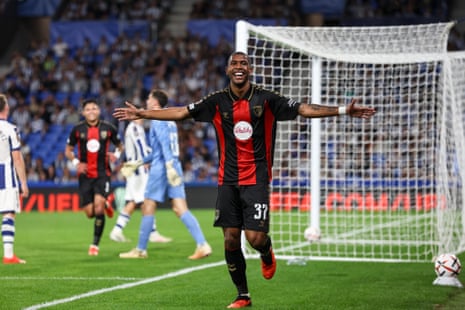 Rayan celebrates after scoring BournemouthâÂÂs second goal against Real Sociedad.