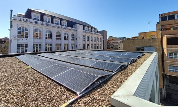 The solar panels on the roof of Quatre Cantons secondary school in Barcelona