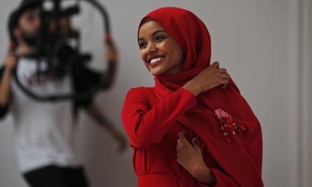 Halima Aden, an American model who wears a hijab during her work, in Buyukada, Turkey, 2018.