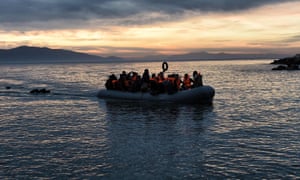 Refugees on inflatable boat