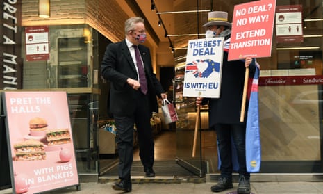 Michael Gove with pro-EU campaigner Steve Bray in London, November 2020