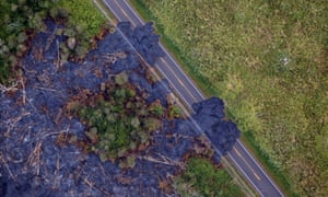 Lava from the Kilauea volcano flows across a highway.