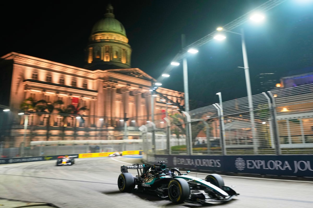 Mercedes driver George Russell of Britain steers his car during the sprint qualifying session ahead of the Singapore Formula One Grand Prix
