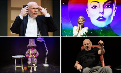 Clockwise from top left: John Malkovich in Bitter Wheat, Rose McGowan, Steven Berkoff in Harvey and Sexy Lamp.