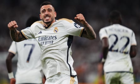 Joselu celebrates scoring for Real Madrid against Bayern Munich