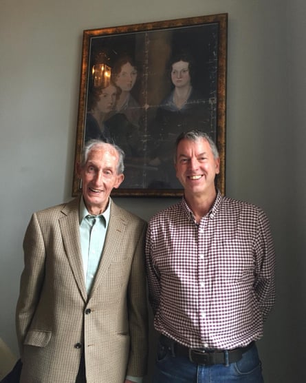 Jim West (left) with his son Nigel, at the Brontë Parsonage in Haworth with a reproduction of the famous pillar portrait which was found in the house which Jim inherited.