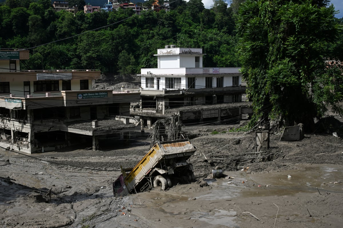 The aftermath of the flash floods and landslide disaster on the Nepal-Tibet border