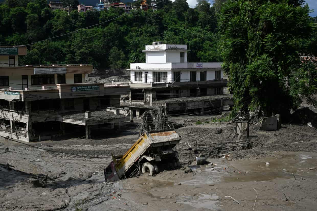 The aftermath of the flash floods and landslide disaster on the Nepal-Tibet border