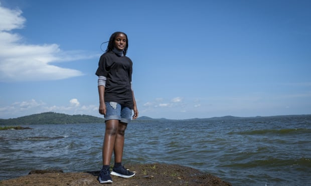 Vanessa Nakate on the shore of Lake Victoria on the outskirts of Kampala, Uganda, in 2021.