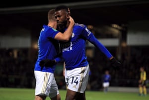 Leicester City’s Kelechi Iheanacho celebrates scoring the opener.