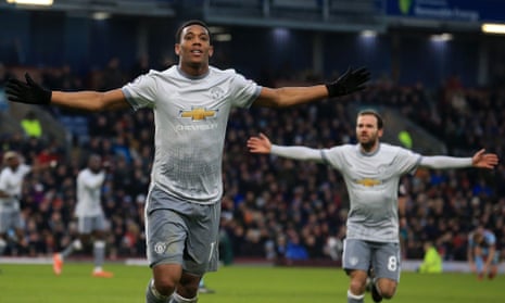 Anthony Martial celebrates scoring the opening goal for Man United against Burnley.