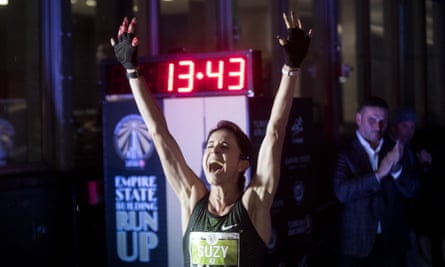 Commonwealth athlete Suzy Walsham celebrates winning the Empire State Building Run-Up in 2019