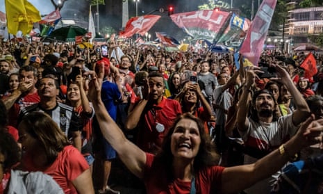 Supporters of Luiz Inácio Lula da Silva in Belo Horizonte, Brazil, celebrate his victory.
