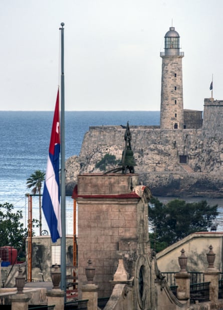 A Cuban flag at half-mast in Havana.