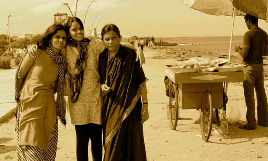 Kandasamy with her sister and mother in Puducherry, India.