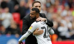 Ashley Cole is consoled by Frank Lampard after Derby’s Championship play-off defeat to Aston Villa – the defender’s last match as a player.
