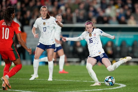 Rose Lavelle has an effort from the edge of the box as the second half gets underway.