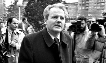 President Milosevic arrives in Pristina, capital of Kosovo, to meet mine workers on strike over constitutional changes, December 1988.