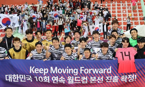 South Korea celebrate after their win against Syria in Dubai this week confirmed their place at the 2022 World Cup finals – a 10th successive appearance.