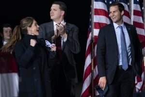 Hope Hicks,William Russell,John McEnteeCounselor to the President Hope Hicks cheers as President Donald Trump speaks during a campaign rally at Harrisburg International Airport, Saturday, Sept. 26, 2020, in Middletown, Pa. Special assistant to the President and White House trip director William Russell, center, and director of the White House personnel office John McEntee, watch. (AP Photo/Evan Vucci)