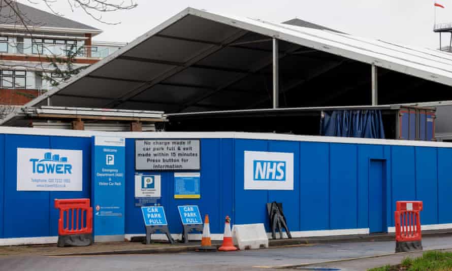 A Nightingale surge hub under construction in the grounds of St George’s Hospital on 31 December 31 2021 in London.