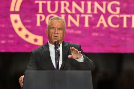 Robert F Kennedy Jr speaks at a memorial for conservative activist Charlie Kirk.