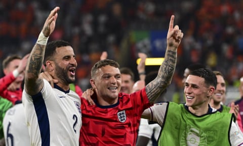 Kyle Walker, Kieran Trippier and Phil Foden celebrating