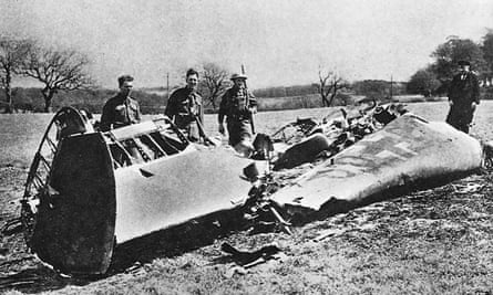 The burnt-out plane aboard which Rudolf Hess left for Scotland, May 1941.