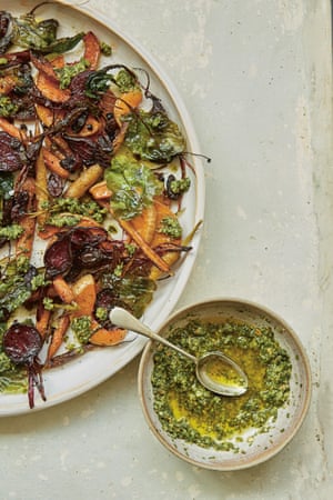 Roasted roots and wasted pesto