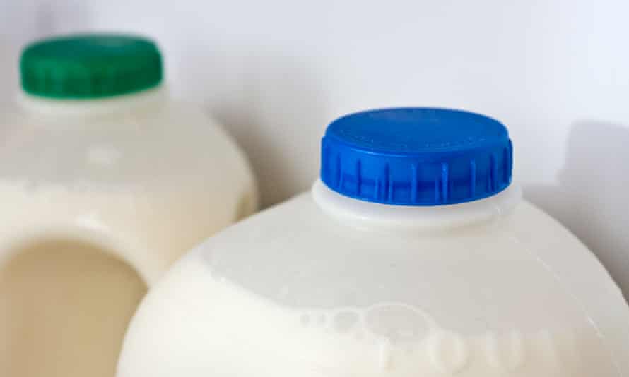 Containers of whole and semi-skimmed milk