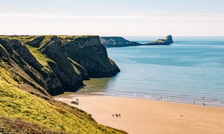 View over the beach in Rhossili Bay, an Area of Outstanding Natural Beauty.