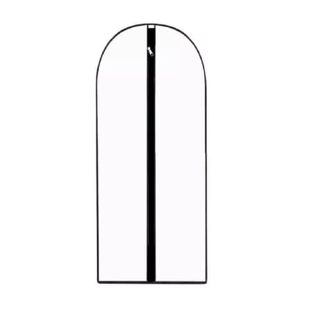 A Clear Plastic Dress Cover with Black Trim