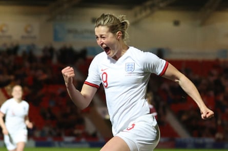 Ellen White celebrates scoring and breaking the goalscoring record