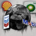 Earth with fossil fuel company logos
