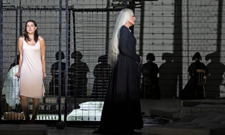 All the world’s a cage … Asmik Grigorian as Jenůfa and Karita Mattila as Kostelnička in Claus Guth’s staging of Janáček’s opera at the Royal Opera House.