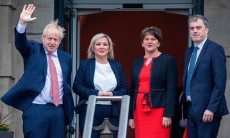 Boris Johnson, Michelle O’Neill, Arlene Foster and Julian Smith