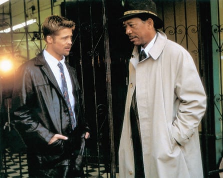 Brad Pitt and Morgan Freeman in a scene from Se7en.