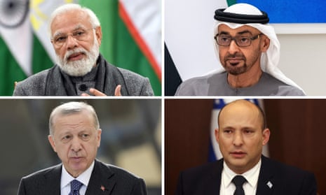 Narendra Modi, Mohamed bin Zayed, Naftali Bennett and Recep Tayyip Erdoğan