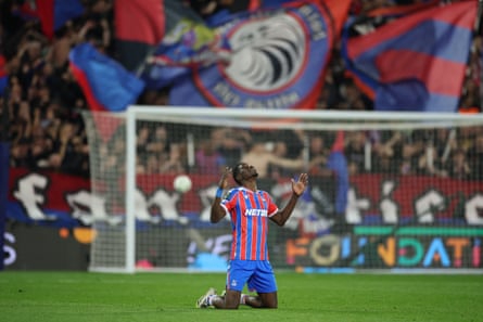 Ismaïla Sarr celebrates scoring for Crystal Palace against Shakhtar Donetsk in the Conference League.