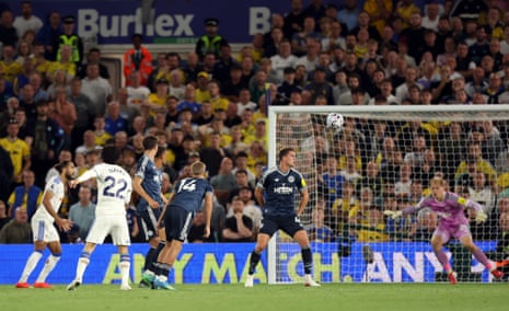 Ao Tanaka of Leeds United scores his team's first goal.