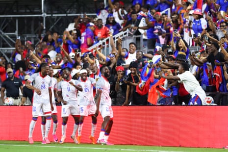 HaitiâÂÂs Frantzdy Pierrot celebrates with teammates after scoring against New Zealand during an international friendly in Fort Lauderdale, Florida, in June.