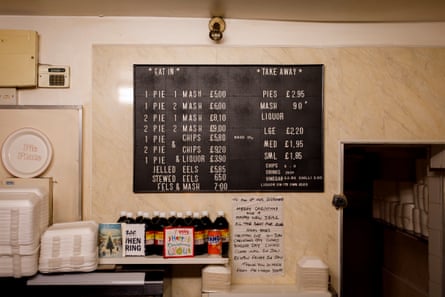 The menu at BJ’s Pie and Mash cafe