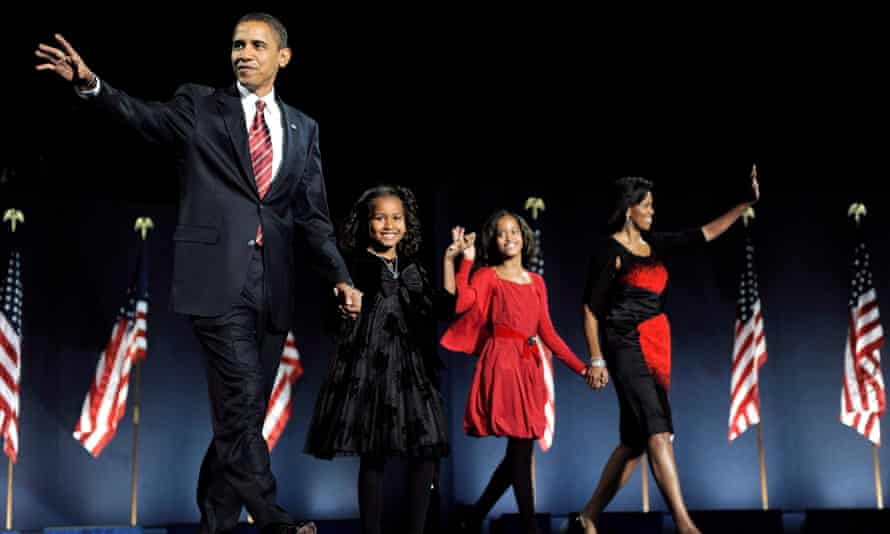 The Obama family celebrate election victory in 2008.