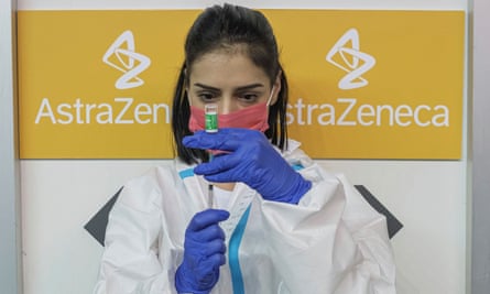 A nurse in Belgrade prepares a dose of the AstraZeneca vaccine.