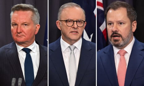 A composite image of Chris Bowen, Anthony Albanese and Ed Husic