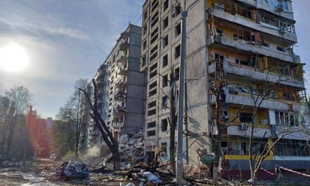 Damaged buildings following a strike in Zaporizhzhia