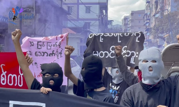 Protesters in Yangon on Monday.