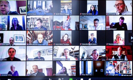 Boris Johnson (top left) during that remote cabinet meeting.